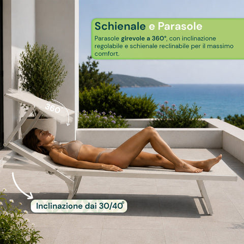 zendea lettino prendisole pieghevole in alluminio e textilene con tettuccio parasole 360 schienale reclinabile e portata 150kg ean 8056819032680