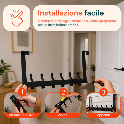 avilia home appendiabiti da porta in alluminio con 12 ganci portata 10kg adatto per porte spesse da 41 45 cm ean 8052879012006