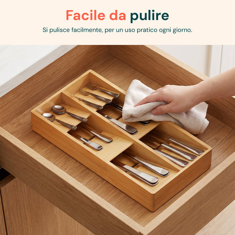 axentia organizer portaposate in bambu con 6 scomparti ed etichette per cassetti cucina 20x39 cm in legno naturale ean 8052879012051
