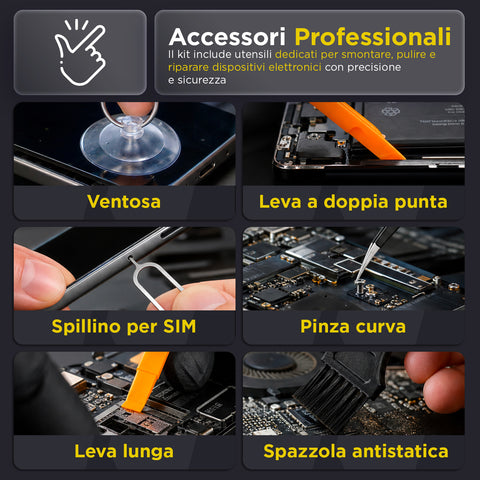 daimann kit 38 in 1 attrezzi riparazione elettronica di precisione in acciaio s2 con punte magnetiche ean 8056590070437