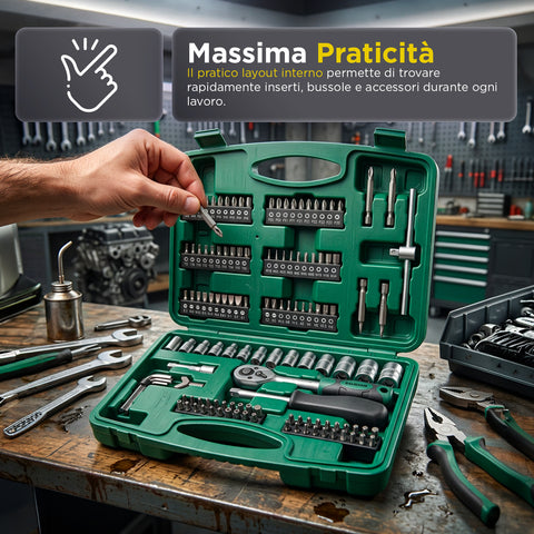 daimann set attrezzi da lavoro 130 pezzi in acciaio cromo vanadio con cricchetto inserti e bussole ean 8056590070413