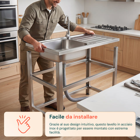 avilia home lavello multifunzione in acciaio inox con fontana lavandino con vasca gocciolatoio e doppia mensola reversibile dxsx 75x40x80 cm ean 8056244083189