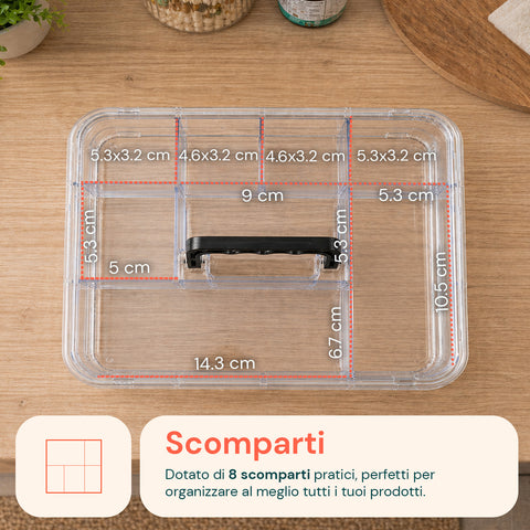 avilia home organizer per farmaci trasparente a 2 livelli con maniglia e chiusura a clip 8 scomparti superiori 235x17x135 cm ean 8052879011375