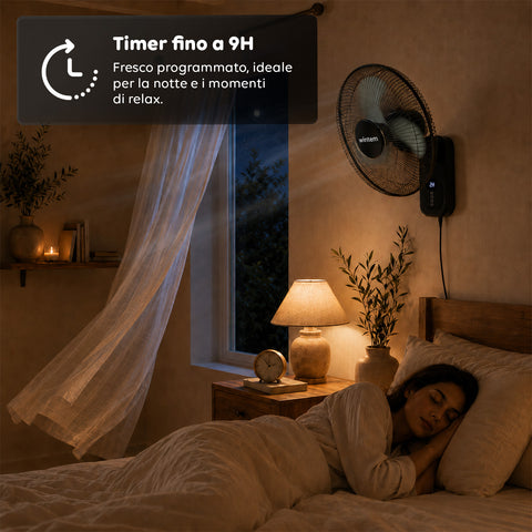 wintem barrow ventilatore da parete nero 40cm 60w 8 velocita con telecomando e timer 9h oscillazione 120 e inclinazione 30 ean 8056819040210