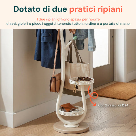 avilia home appendiabiti moderno in metallo bianco con 2 vassoi circolari 24 cm struttura robusta e salvaspazio h 1665 cm ean 8052879010217