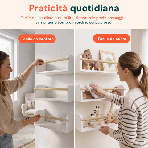 avilia home set 3 mensole da parete per bambini in legno resistente 40x12 cm portata 3kg ean 8052879011672