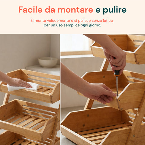avilia home organizer multiuso in legno di bambu a 3 ripiani per cucina e bagno struttura traspirante 30x33x41 cm portata 8kg ean 8052879011283