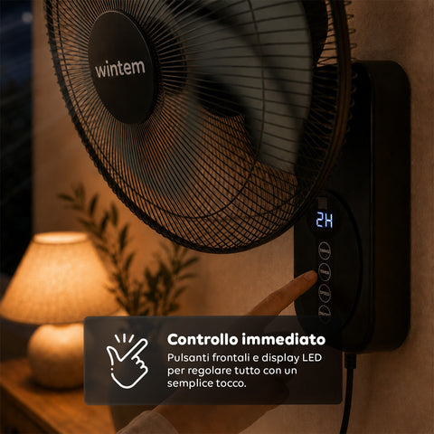 wintem barrow ventilatore da parete nero 40cm 60w 8 velocita con telecomando e timer 9h oscillazione 120 e inclinazione 30 ean 8056819040210