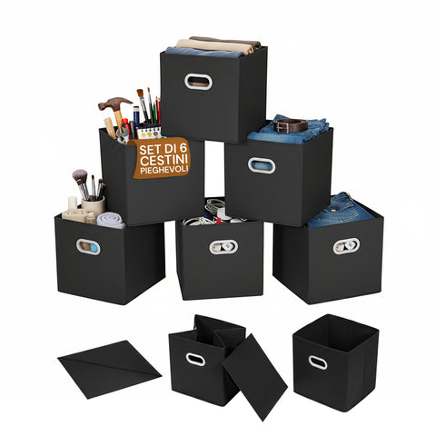 avilia set 6 cestini pieghevoli salvaspazio con maniglie in plastica 27x27x27 cm ean 8056819052732