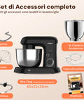 Avilia Impastatrice Planetaria 1500W Ciotola Inox 5L 10 Velocità con Ricettario, Accessori e Funzione Pulse Nera Ean-8056819047578