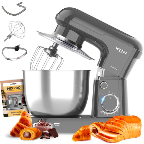 Avilia Impastatrice Planetaria 1500W Ciotola Inox 5L 10 Velocità con Ricettario, Accessori e Funzione Pulse Silver Ean-8056819047578