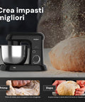 Avilia Impastatrice Planetaria 1500W Ciotola Inox 5L 10 Velocità con Ricettario, Accessori e Funzione Pulse Nera Ean-8056819047578