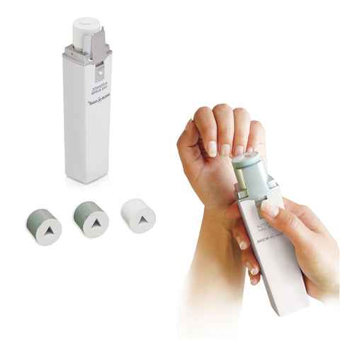 Kit completo lucida unghie MicroNail con testine intercambiabili verdi e bianche, dimostrazione d'uso per manicure professionale