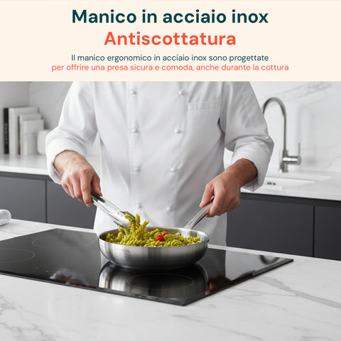 Padella Svasata Alta in Alluminio con Manico Inox – Vari Formati