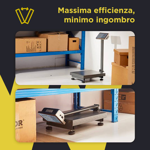 Bilancia perfetta per magazzino con batteria ricaricabile fino a 40 ore di autonomia, funzione tara e 3 display LCD retroilluminati