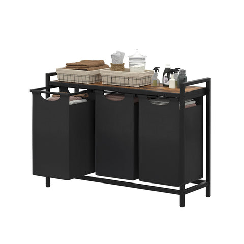 Avilia Mobile Portabiancheria  Struttura in Acciaio con 3 Cestini Estraibili e Ripiano in MDF Salvaspazio Multiuso 114L Ean 8056819050721
