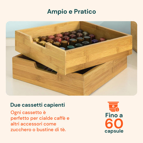 Avilia Organizer Porta Capsule/Cialde Caffè in Bambù con 2 Cassetti Multiuso Salvaspazio Ean 8056819052695