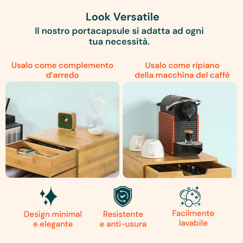 Avilia Organizer Porta Capsule/Cialde Caffè in Bambù con 2 Cassetti Multiuso Salvaspazio Ean 8056819052695