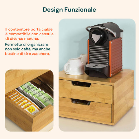 Avilia Organizer Porta Capsule/Cialde Caffè in Bambù con 2 Cassetti Multiuso Salvaspazio Ean 8056819052695