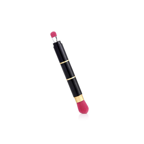 Pennello multiuso per trucco 4 in 1 con setole rosa, manico nero e dettagli dorati per fondotinta cipria ombretto