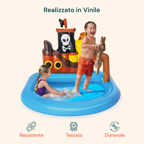 Piscina Gonfiabile a Forma di Nave Pirata con Giochi e Accessori per Bambini 140x130cm Ean-6942138934519