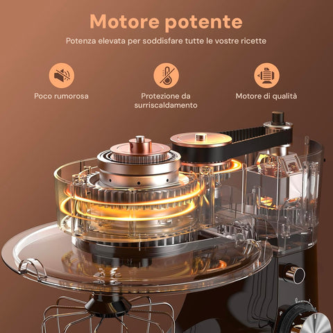 Planetaria Wintem motore potente 1500W poco rumorosa con protezione da surriscaldamento, tecnologia avanzata per impasti professionali
