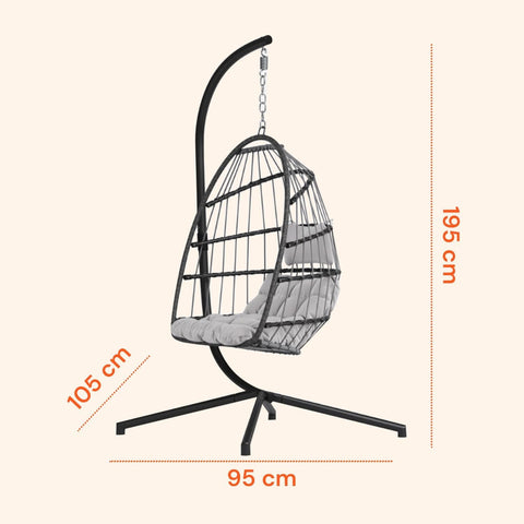 Poltrona a Dondolo Sospesa Gaia Grey in Rattan Artificiale Grigio Struttura Acciaio con Cuscini e Portata 140 kg Ean 8023755069100