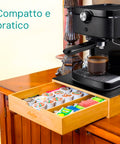 Cassetto Porta Capsule e Cialde in Bambù con ripiano in vetro, compatto con 4 scomparti. Ean 8056819042719