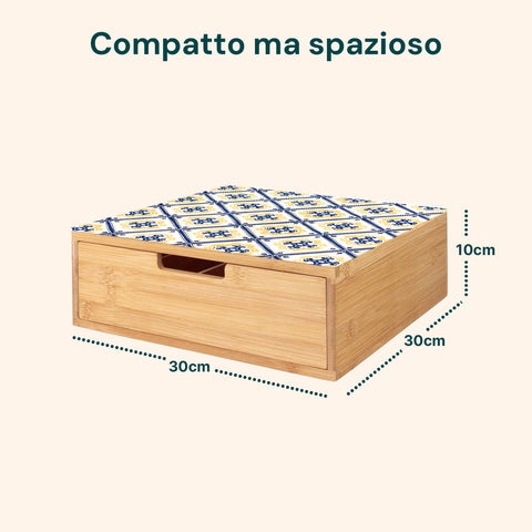 Cassetto Porta Cialde e Capsule in Bambù con Ripiano in Vetro Vari Sfondi