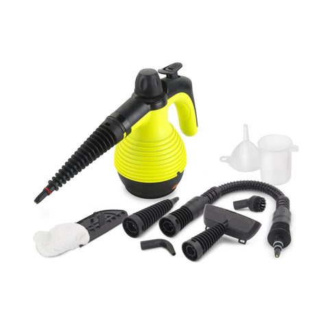 Pulitore a Vapore Portatile 100° 1050W Serbatoio 350ml con Riscaldamento Rapido e 7 Accessori Inclusi, Giallo  e Nero Ean 8059300010181