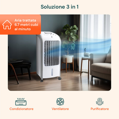 Raffrescatore 80w Confflusso 300m³/H, 3 Velocità E Serbatoio 4l Acqua E Ghiaccio