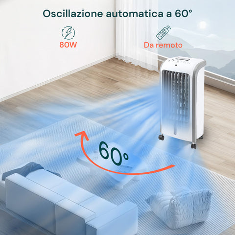Raffrescatore 80w Confflusso 300m³/H, 3 Velocità E Serbatoio 4l Acqua E Ghiaccio
