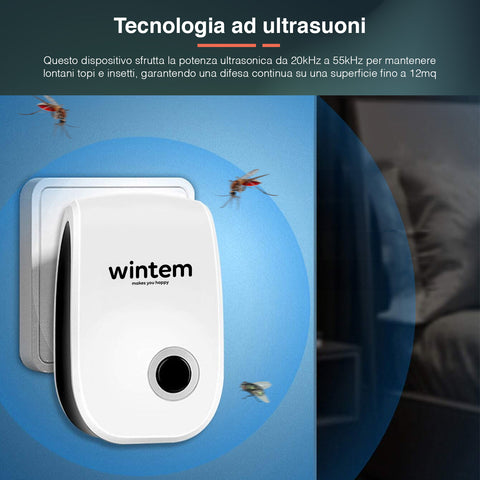 Wintem Repellente Ultrasuoni Elettrico Non Tossico per Zanzare, Topi e Insetti fino a 12 mq - Set da 6 Ean-8052286430813