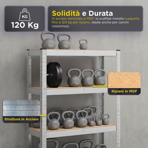 Scaffale Modulare con Struttura in Metallo e 4-5 Ripiani MDF Resistenti