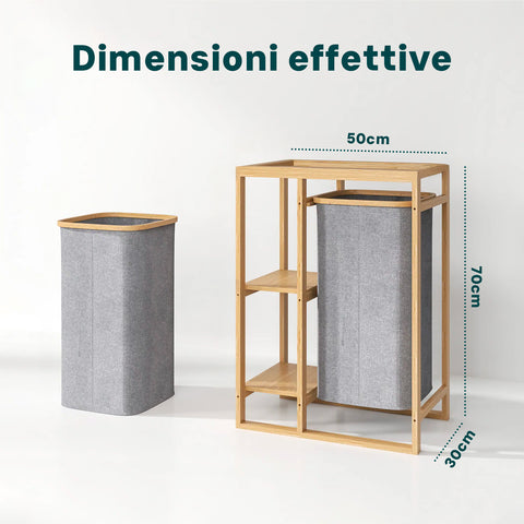 Avilia Scaffale Portabiancheria in Bambù con 2 Ripiani e Cestino in Stoffa Salvaspazio Multiuso Design Naturale Ean 8056819050110