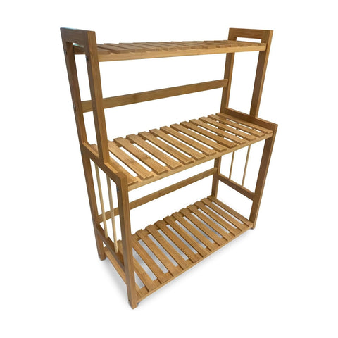 Scaffale organizer 3 ripiani in bambù naturale 42x18x53cm con portata 20kg per ripiano, design moderno salvaspazio multiuso