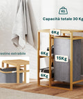 Avilia Scaffale Portabiancheria in Bambù con 2 Ripiani e Cestino in Stoffa Salvaspazio Multiuso Design Naturale Ean 8056819050110