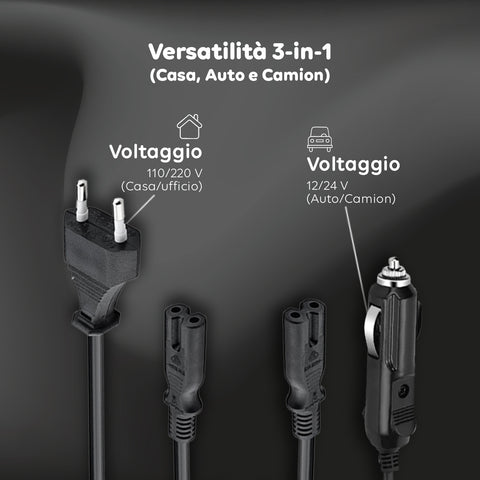 Versatilità 3-in-1 scaldavivande: doppia presa 220V casa/ufficio e 12V/24V auto/camion, cavi inclusi per ogni utilizzo