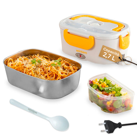 Kit completo scaldavivande Lunchy+ 2,7L con contenitori acciaio, cucchiaio Wintem, cavo alimentazione e contenitori extra