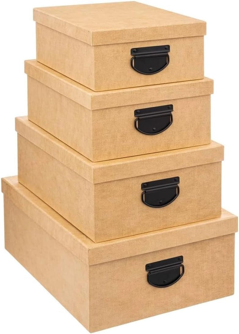 Scatole Organizer Beige Effetto Juta con Manici in Set da 4 Formati Ean-3560231537739
