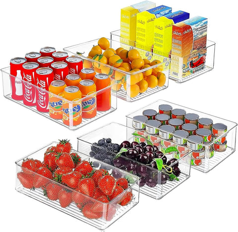Set completo contenitori trasparenti per frigorifero con bibite, arance, fragole, mirtilli e conserve - organizer modulari per perfetta organizzazione alimenti