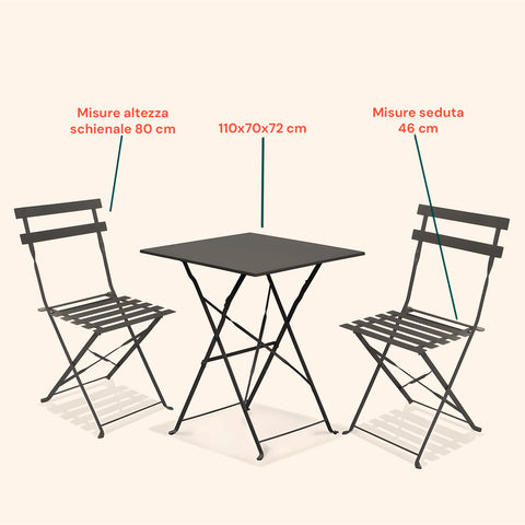 Set Koby Salotto Con Tavolo E 2 Sedie Pieghevoli In Metallo Antracite