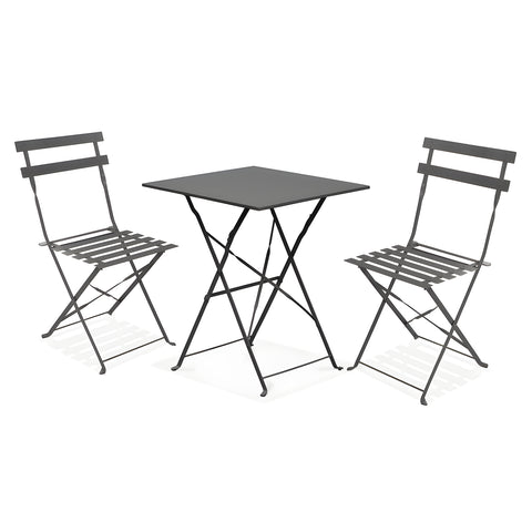 Set Koby Salotto Con Tavolo E 2 Sedie Pieghevoli In Metallo Antracite