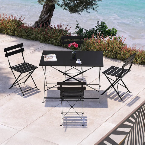 Set Koby Double Salotto Con Tavolo E 4 Sedie Pieghevoli In Metallo Antracite
