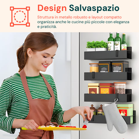 Set Ripiani Magnetici per Frigo – Robusti Porta Spezie in Metallo con Magnete