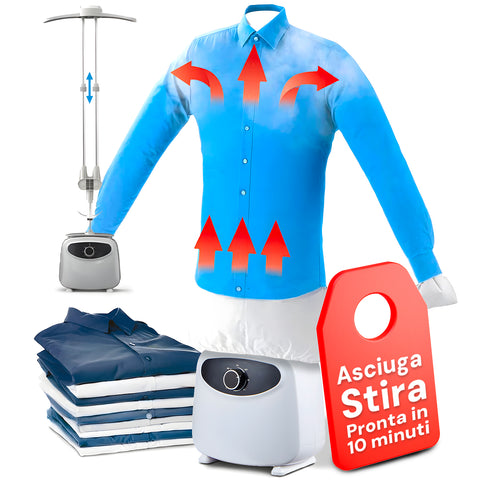 Stira e asciuga camicie verticale 1200W con asciugatura veloce in 10 minuti, timer fino a 180 minuti per capi perfetti