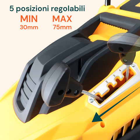 Tosaerba Elettrico 1400W a Spinta con Sacco 35L e 5 Altezze di Taglio