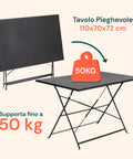 Set Koby Double Salotto Con Tavolo E 4 Sedie Pieghevoli In Metallo Antracite