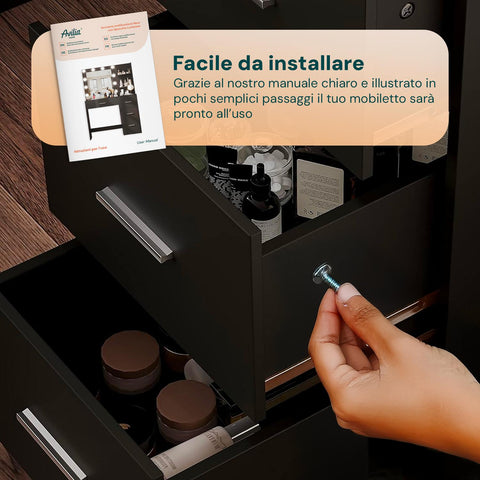 Scrivania con Specchio e Luci LED 3 Tonalità Naturale, Calda, Fredda per Make-Up e Organizzazione