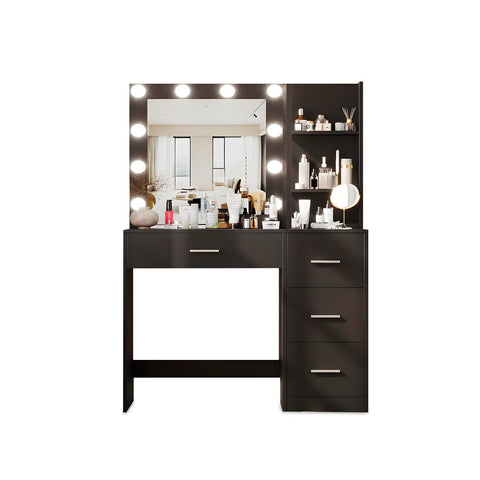 Scrivania con Specchio e Luci LED 3 Tonalità Naturale, Calda, Fredda per Make-Up e Organizzazione